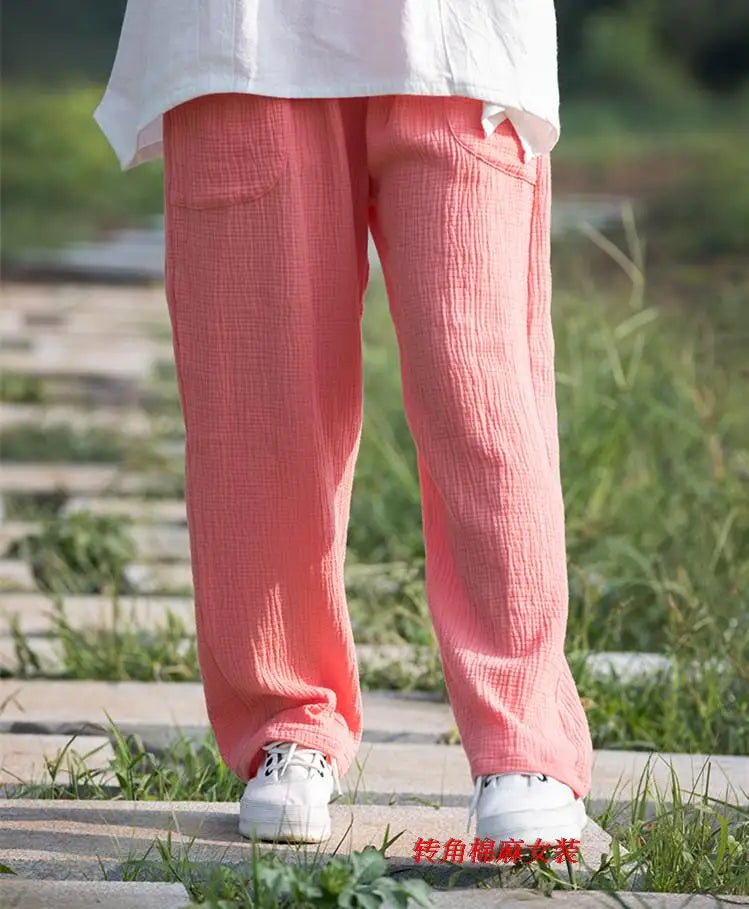 2024 Spring Women' Fashion comfortable cotton linen pants Plus size Women pleated Autumn pants with pockets 5XL 6XL pantalones