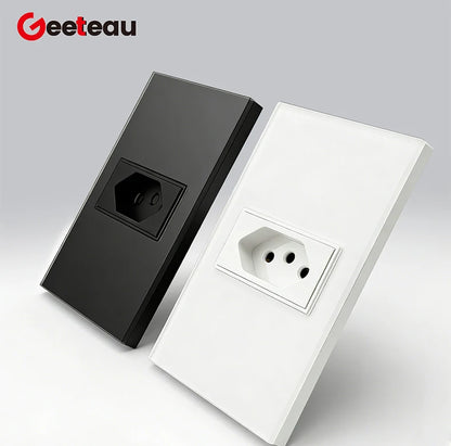 Geeteau Black White Glass Panel Single Brazil Wall Socket 10A Full paddle  Standard Home Safe Stable Household Power Plug
