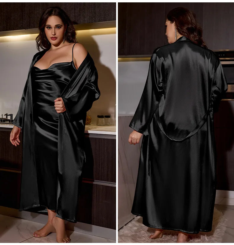 Plus Size 3XL 4XL 5XL Nighty&Robe Set Sexy Bride Long Wedding Bathrobe Dress Spring Summer New Sleepwear Loose Satin Home Wear