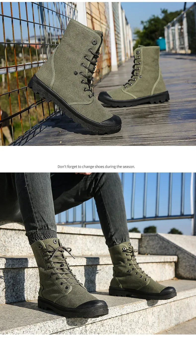 2024 Men's Fashion Canvas Shoes Spring and Autumn Outdoor Shoes Thick-soled High-top Shoes Cuff Shoes Fashion Sports Shoes