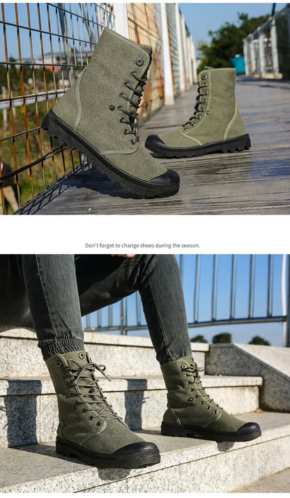 2024 Men's Fashion Canvas Shoes Spring and Autumn Outdoor Shoes Thick-soled High-top Shoes Cuff Shoes Fashion Sports Shoes
