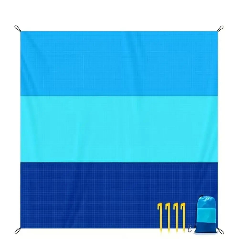200x210cm Sandproof Waterproof Beach Mat, Foldable 3-Color Spliced Outdoor Picnic Blanket, Lightweight Pocket Camping Mat