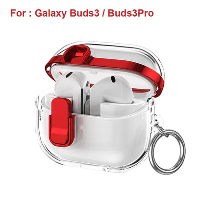 Transparent Secure Lock Earphone Cover For Samsung Galaxy Buds 3 / Buds 3 Pro Case Shockproof With Keychain Cleaning Accessories