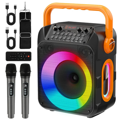 Karaoke Machine for Adults, Karaoke Speaker with Two Wireless Microphones, Portable Bluetooth Speaker PA System for Party, Kara