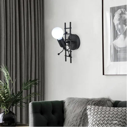 Humanoid Creative Wall Light Modern Simple Little Man Bedside Lamp Sconce Indoor Decor Hanging Lighting for Children Bedroom LED