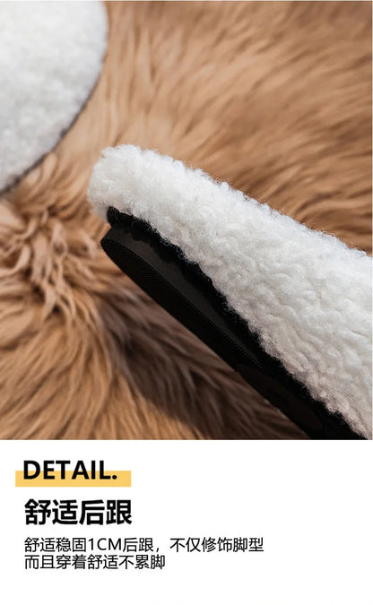 Big Size 43 Women Lambswool Slippers Winter Sheep Fur Shoes Ladies Flat Cotton Slides Home Pantuflas Daily Slip On Furry Mules