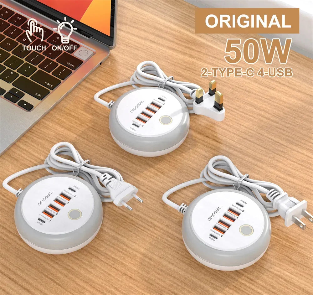 50W USB Charger Multi Ports Power Strip Socket Fast Charging Travel Charger For iPhone Samsung Xiaomi Quick Charge Phone Adapter