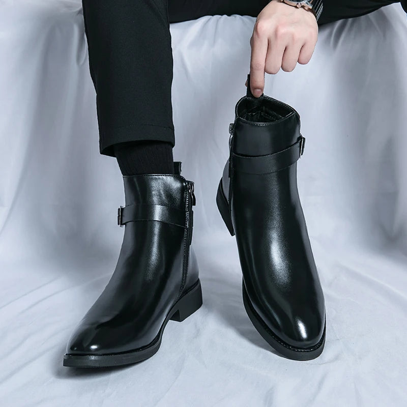 2025 Autumn Designer Business Casual Shoes For Men Trend Classic Leather Shoes Outdoor Chelsea Pointed Tip Brown Plus Size 47