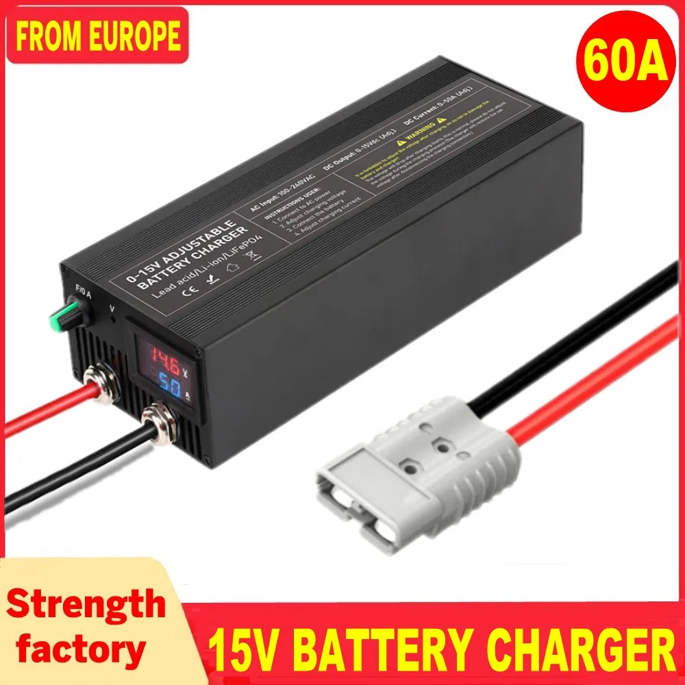 Portable 12V100A Lifepo4 Battery Charger 40A 50A Lithium Battery Charger 60A 85A with Adjustable Voltage and Current Anderson
