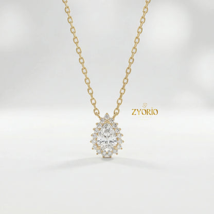 Gold Pear Halo Diamond Luxury Pendant with Sparkling Diamonds Elegant Timeless Design Link Chain for Wedding Party & Anniversary