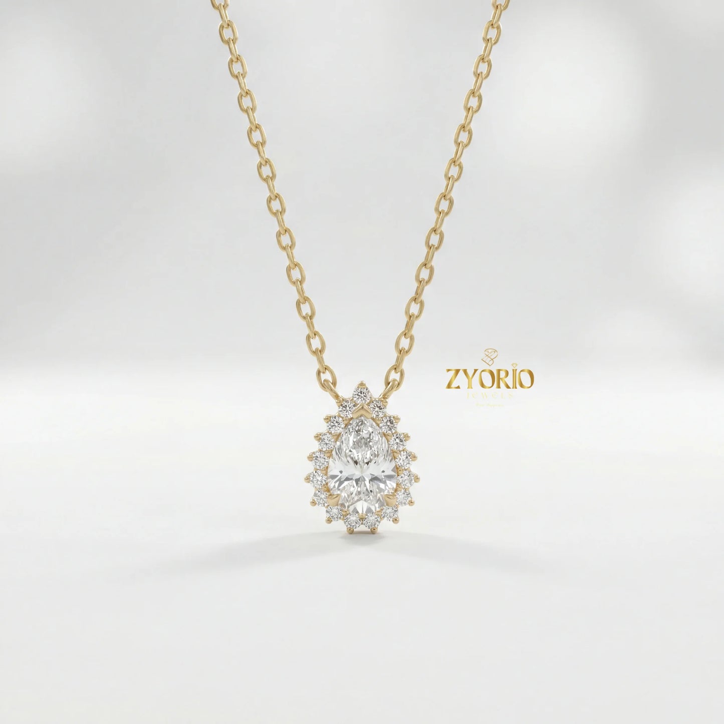 Gold Pear Halo Diamond Luxury Pendant with Sparkling Diamonds Elegant Timeless Design Link Chain for Wedding Party & Anniversary