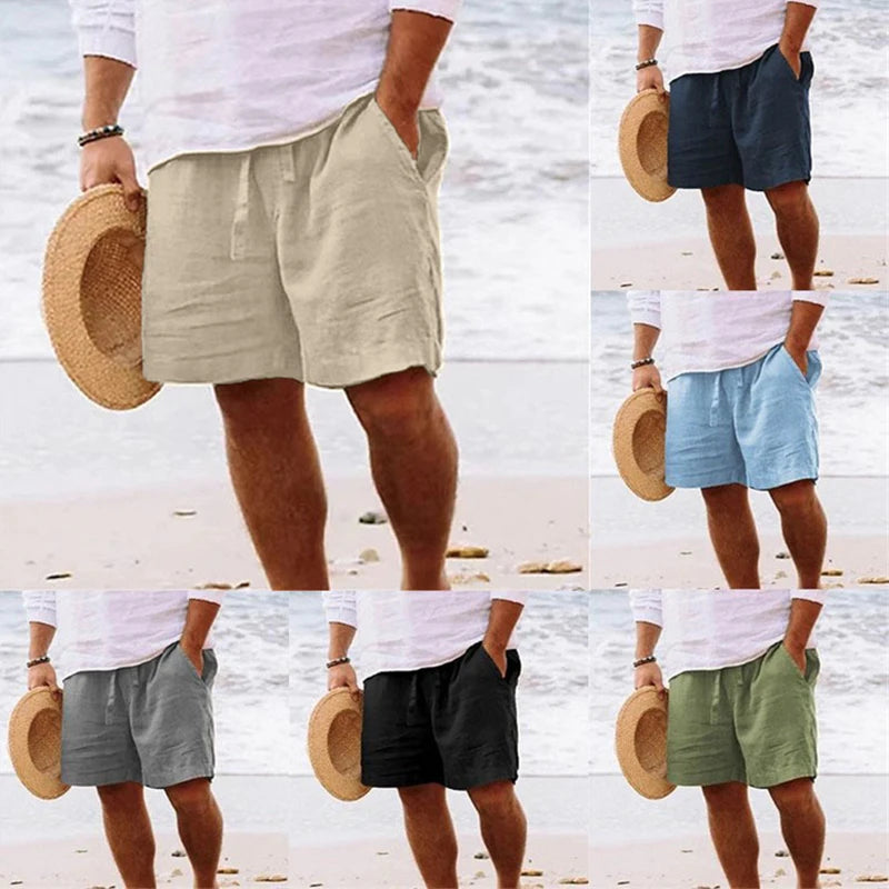 2025 Linen fabric summer Sports Shorts Men Beaching Shorts pocket Bodybuilding Sweatpants Fitness Jogger Running Gyms Men Shorts
