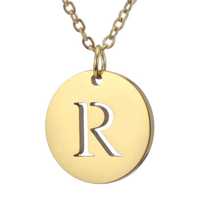 New Trend Stainless Steel Gold Silver Color Initials Necklace Hollow Round 26 Letter Pendant Necklace Jewelry Christmas Gift