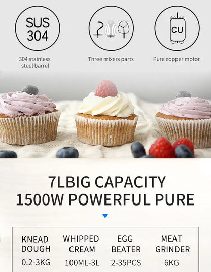 HPH2O 7L Electric Kitchen Mixer Machine 1500w Stand Mixer Dough Mixer Blender Mixer Planetary Home Appliance