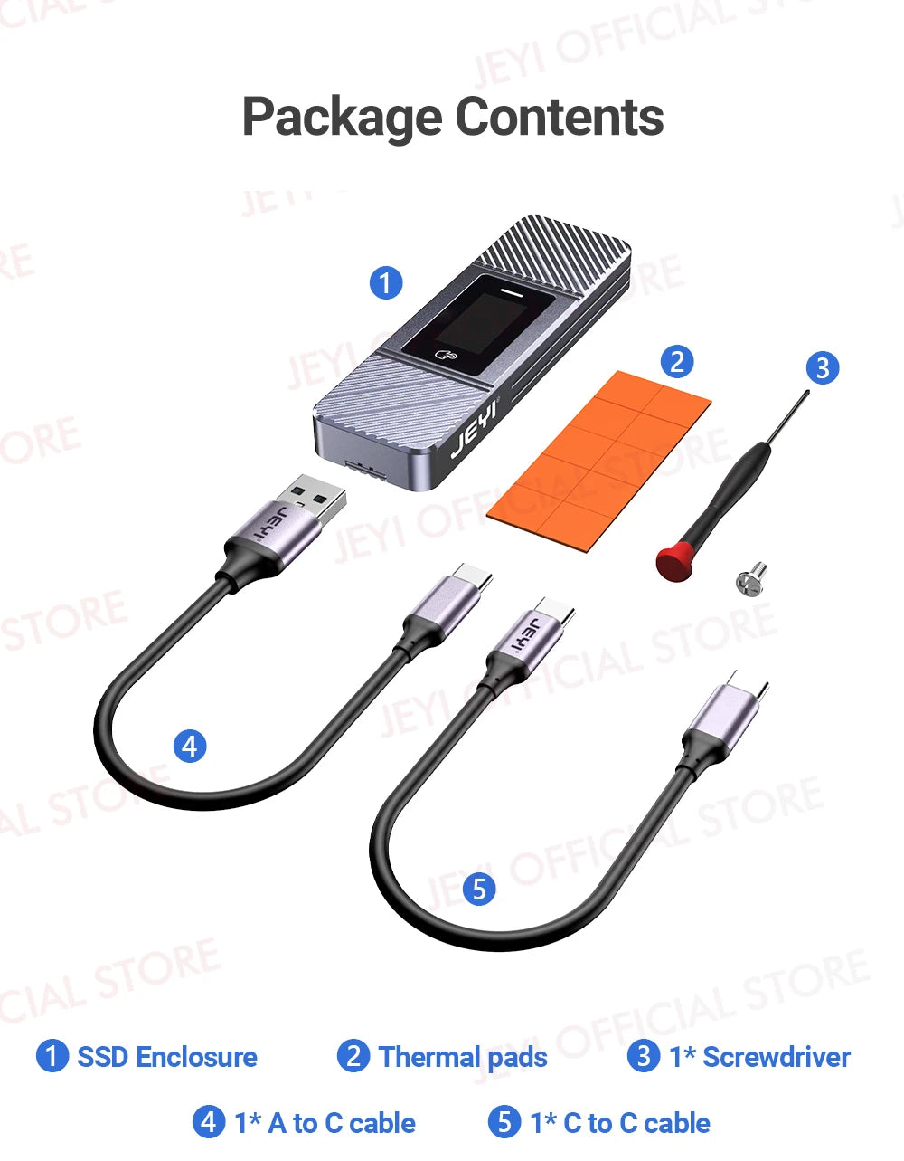 JEYI Visual Smart M.2 NVMe NGFF SSD Enclosure, Supports 5s Write Protection, 3s Re-connect, USB 3.2 Gen2 10Gbps, UASP Trim