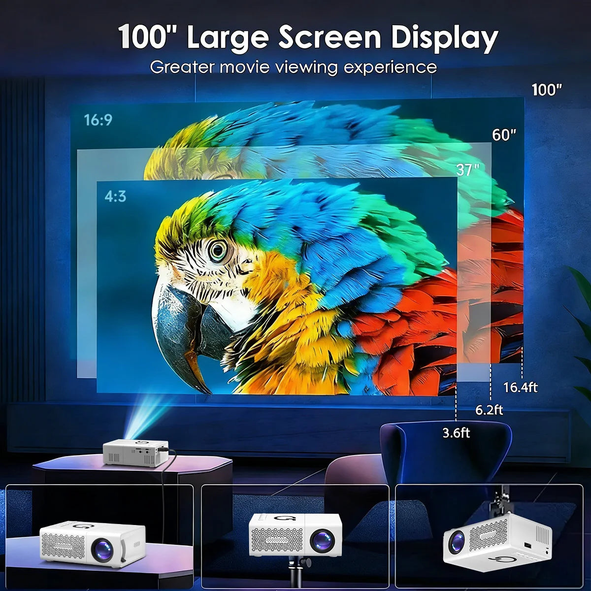 Mini Portable LED Projector | Home Theater & Outdoor Cinema Supports 4K