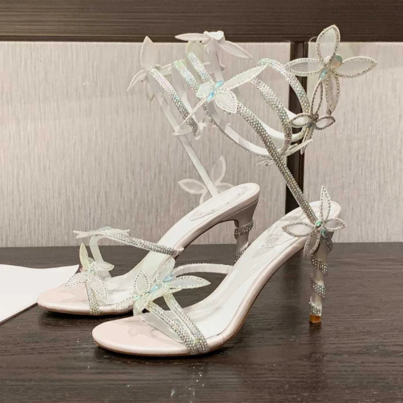 New Spring and Summer Women's High-heeled Sandals Snake-shaped Butterfly Diamond Flower Stiletto Heel Sandals High Heels