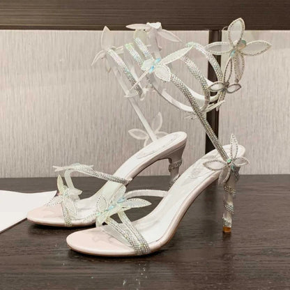 New Spring and Summer Women's High-heeled Sandals Snake-shaped Butterfly Diamond Flower Stiletto Heel Sandals High Heels