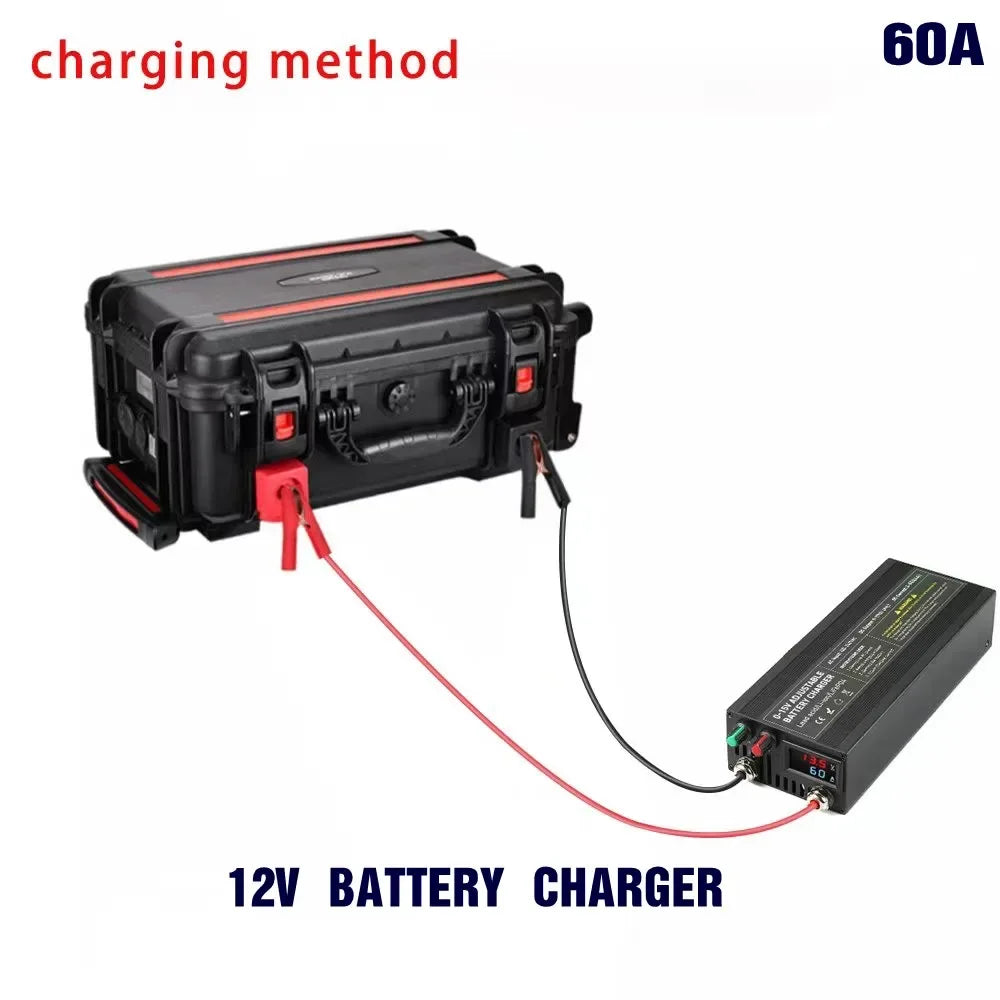 12V 60A 100Ah Solar Large Charger Current Voltage Adjustable for Lifepo4 Universal Chargers Outdoor power supply