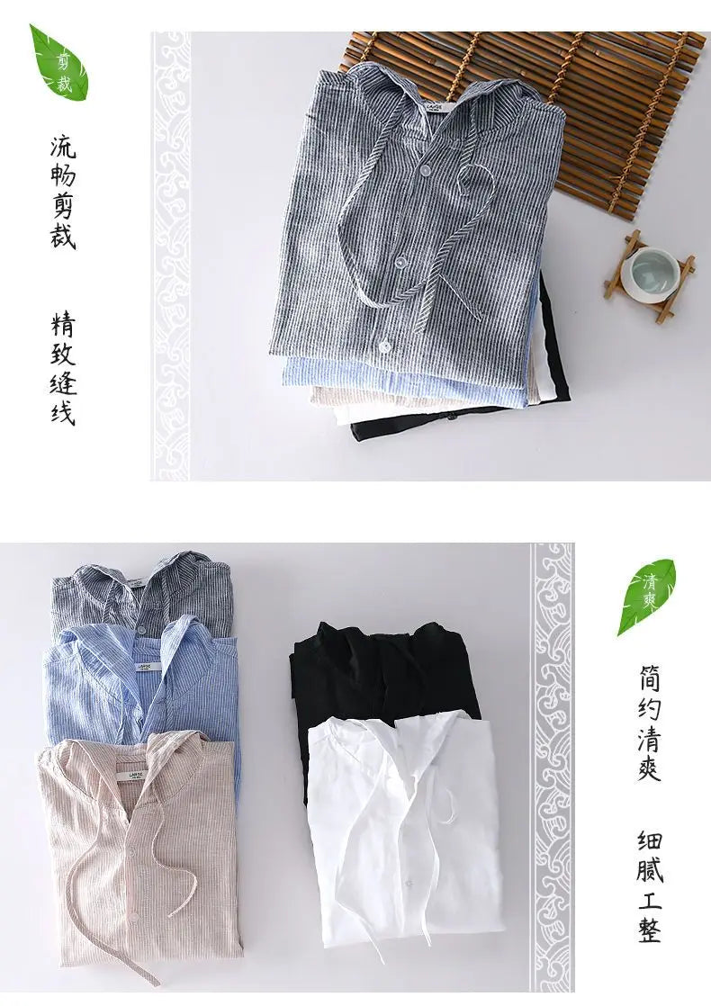 Spring Summer New Hooded Long-sleeved Solid Inen Shirt Trendy Men's Thin Loose Youth Fashionable Cotton Linen Sunscreen Shirt