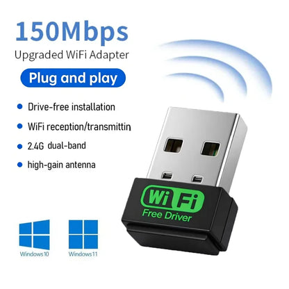 Wireless Network Card 150M Dual Band  Wifi Adapter Driver Free For Desktop Laptop