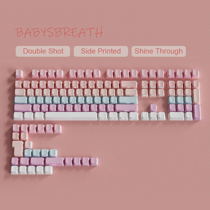 Babysbreath Side Print Shine Through Keycap Cherry Profile Double Shot PBT Keycaps 130 Key for Cherry MX Switches Gamer Keyboard