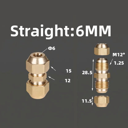 1pcs Flared Brass Straight through pipe fittings 6/8/10/12/14mm Tube connector Fitting Air conditioning extension tool Fitting