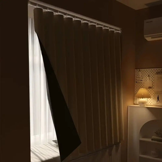 1Pcs Full Blackout Partition Blackout Curtain Polyester Fabric High Shading Protection Window Door Curtain Beige by PDG ibma