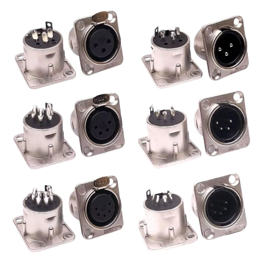 5pcs XLR Connector 3pin 4pin 5pin Male Female Panel Audio Microphone Jack Plug Connector Copper Contact Metal XLR Socket