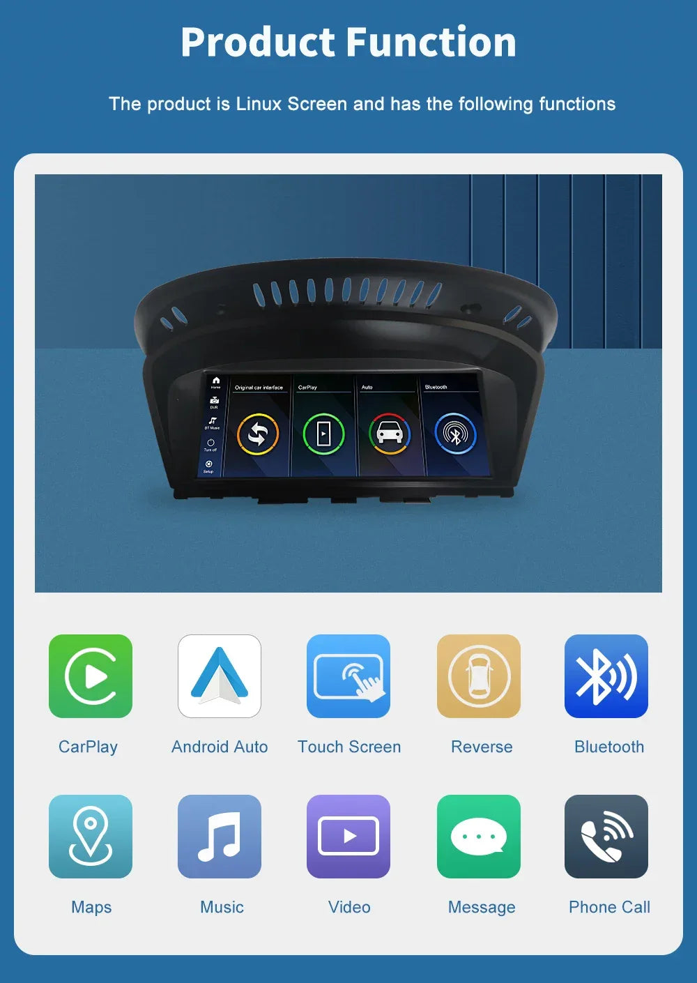 Road Top 8.8'' Wireless Carplay Android Auto Multimedia Display Screen For BMW 3 Series E90 E91 E92 E93 5 Series E60 E61 CCC CIC