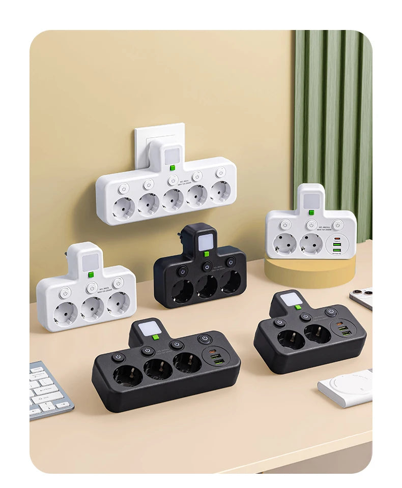 EU plug AC socket power board multi-layer wall socket universal network filter, with or without USB independent switch light ada