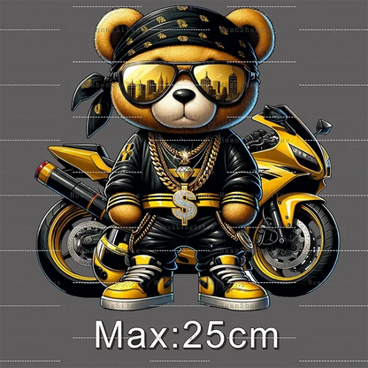 Teddy Bear Street Style Ironing Sticker Clothes DTF Fashion T-shirt Hoodie DIY Hot Transfer Printing Hot Sticker Waterproof