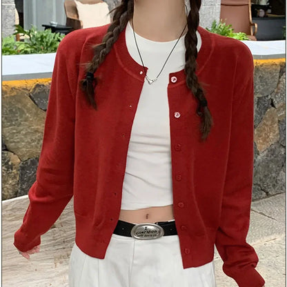2025 Autumn Winter Knitted Cardigans Women Long Sleeve Tops O Neck Single Breasted Solid Soft Sweaters Mujer