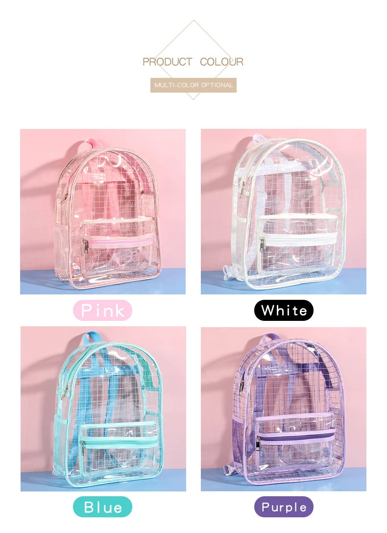 Transparent PVC Student Durable Lightweight Backpacks Used for Learning, Travel and Outdoor Activities