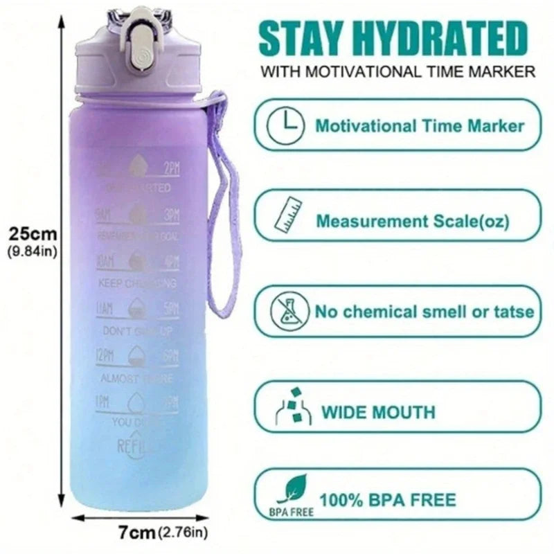 3PCS Sports Water Bottle with Time Marker Leak-proof Cup Motivational Portable Water Bottle for Outdoor Sport Fitness BPA Free