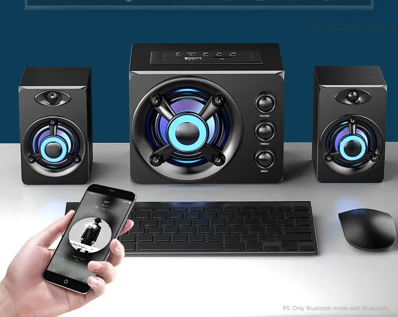 3D Hifi Stereo USB Active Bluetooth Speaker Computer Multimedia RGB Subwoofer AUX, USB, TF Suitable for TV, Computer Audio
