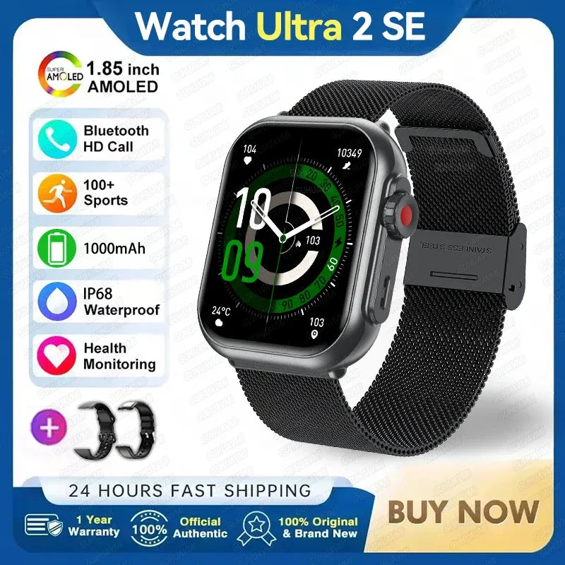 Watch Ultra 2 SE Men Women 1000mAh AMOLED Heart Rate 100+Sport Bluetooth Call GPS Track Waterproof Smart Watch For IOS Android
