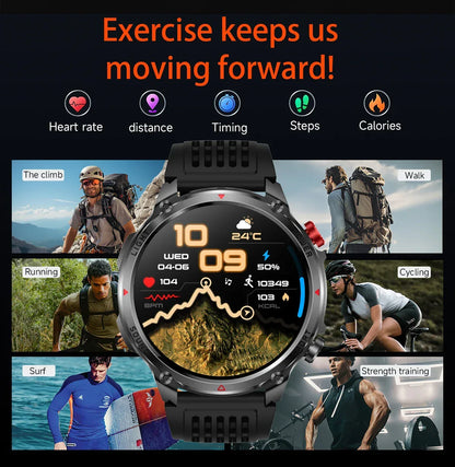 2026 Edition Military Outdoor Sports Smartwatch 1.7-inch AMOLED screen 1100 mAh battery LED flashlight Bluetooth call Waterproof