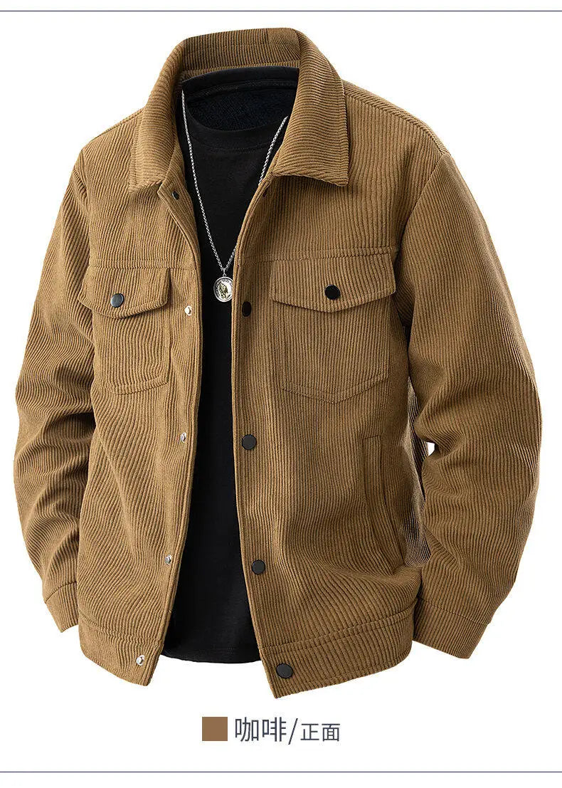 Spring and Autumn men's corduroy lapel jacket 2025 men's new American retro brand loose and handsome multi-pocket cargo jacket