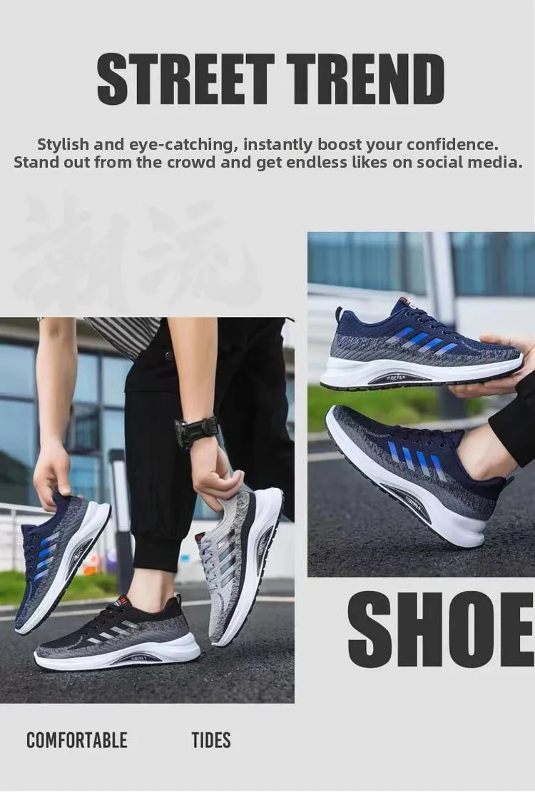 Men's Fashionable Sporty Casual Shoes Spring Autumn New Style Running Shoes Breathable Mesh Upper Thick Bottom PVC Outsole