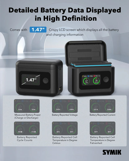 Battery Charger for Insta360 X5 Accessories, 27W Dual Fast Charging Case w/LCD Display, Intelligent Two Way Charger Hub