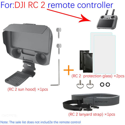 Controller Cover for DJI AIR 3 RC 2 Sun Hood for DJI RC Remote Controller Cover Lanyard Strap Tempered Glass Case Accessories