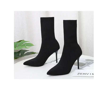 Comemore Knitting Stretch High Heels for Women Fashion Shoe 2025 Spring Autumn Ankle Boot Female Sexy Sock Boots Plus Size 34 42