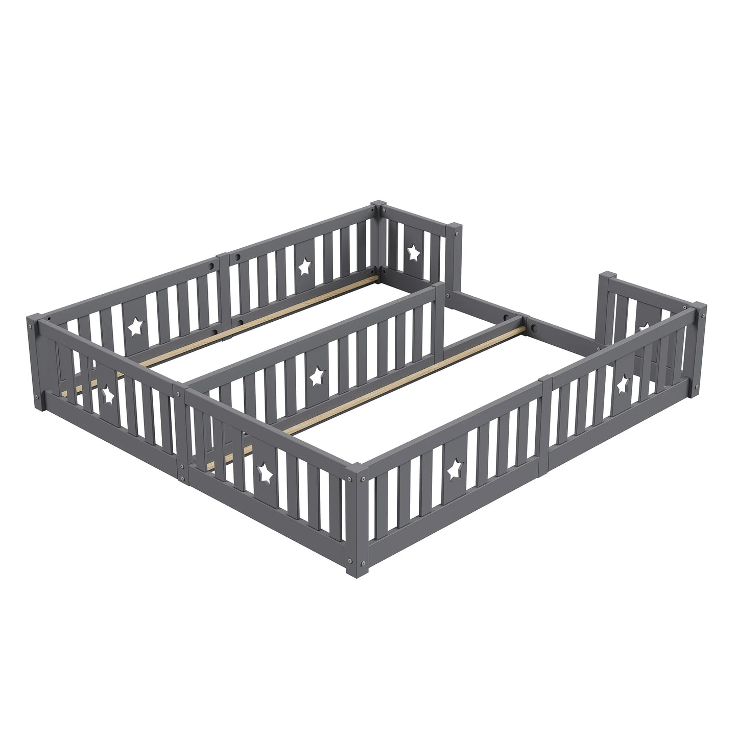 Rosahqnda Children's Bed Floor Bed 90x200cm with Railing Gate,Pine Wooden Bed for Families with 2 Children,Children's Twin Bed