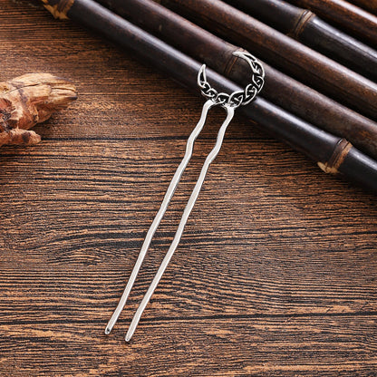 Viking Retro Moon U-Shaped Hairpin for Women, Fashionable and Simple Trendy Versatile Hair Accessory, Nordic Norwegian Style Party Accessory, Valentine's Day, Mother's Day, Birthday Gift