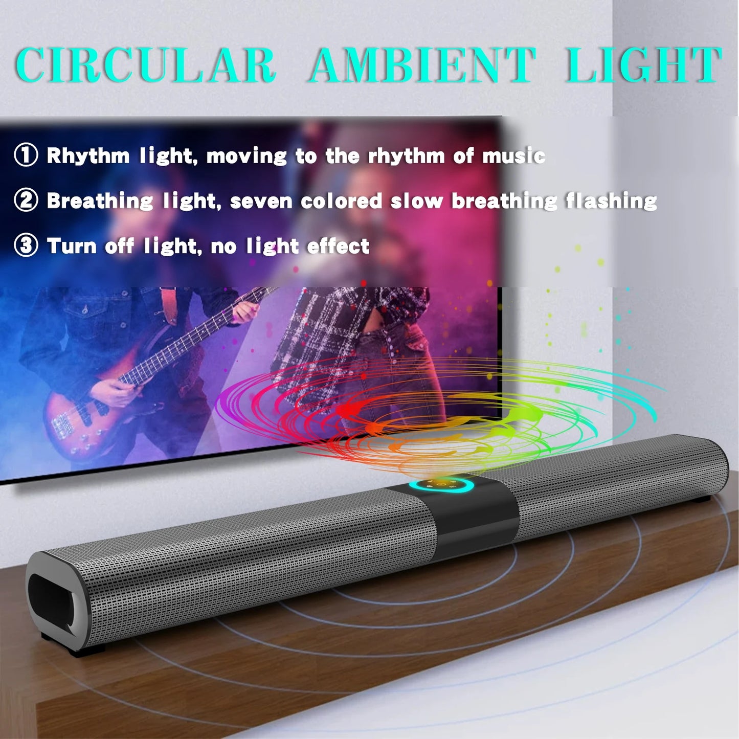 HOMEFISH BS-20  RGB Ambient Light Bluetooth Speaker 6 EQ Sound Effects 4 Speakers Supports TF, USB, AUX, RCA, Bluetooth, FM