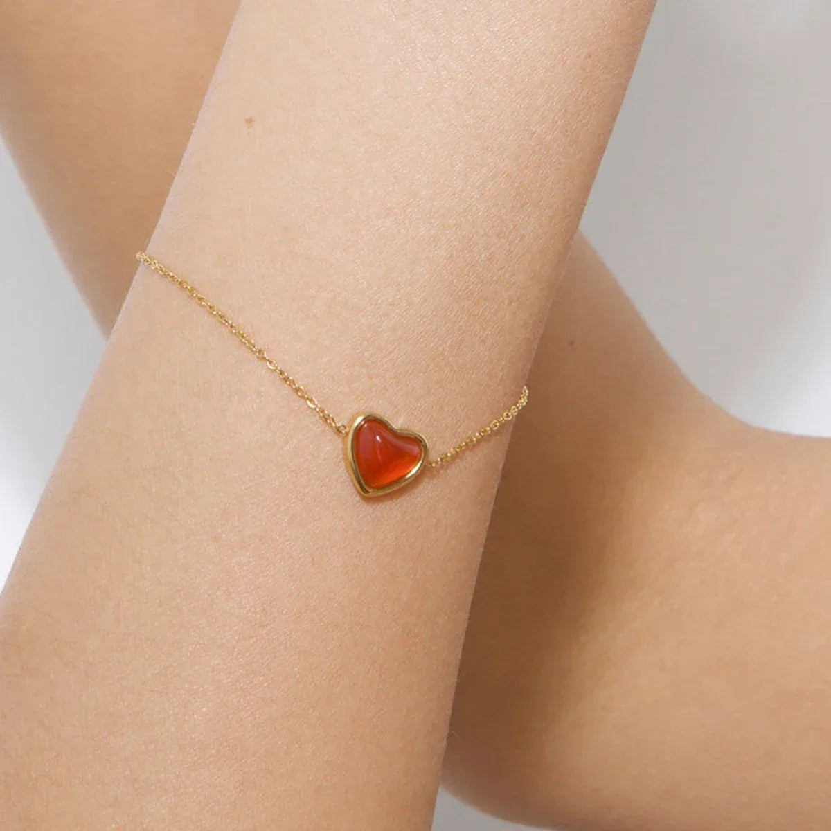 Youthway Stainless Steel Inlaid Red Agate Heart Bracelet for Women's Romantic Fashion Jewelry Valentine's Day Gift
