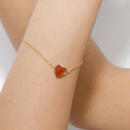 Youthway Stainless Steel Inlaid Red Agate Heart Bracelet for Women's Romantic Fashion Jewelry Valentine's Day Gift
