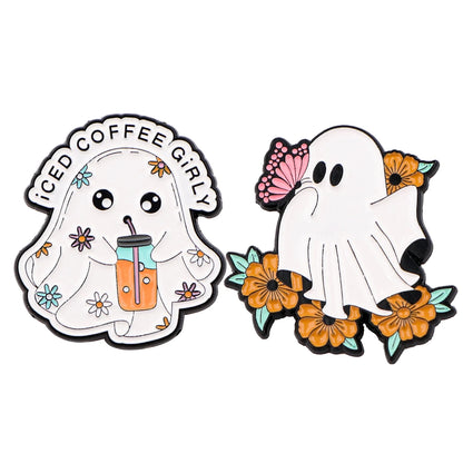 Broche fantôme d'Halloween en émail, style dessin animé, pin's pour homme, badge à accrocher à un sac à dos, accessoire de mode, bijou mignon, cadeau idéal pour les fêtes.