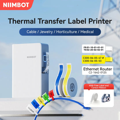 Niimbot B18 Thermal Transfer Label Printer Mini Label Maker for Perfume/Cable/Garden Self-Adhesive Labels Long-term Storage